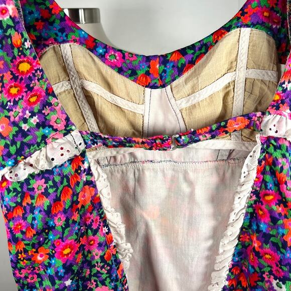 Vtg Women's Floral Tankini Top XS Pink Purple Lace Trim Sleeveless Swim Beach - Picture 6 of 9